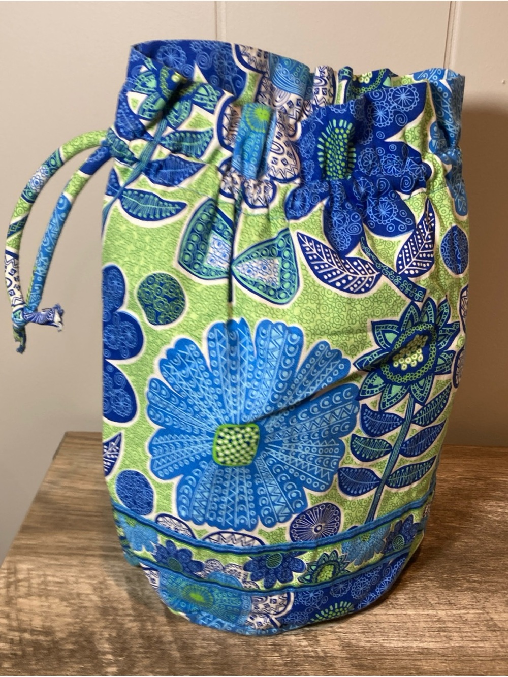 Vera Bradley Ditty Bag Drawstring Wet Bag Doodle Daisy Vinyl Lined Beach Travel